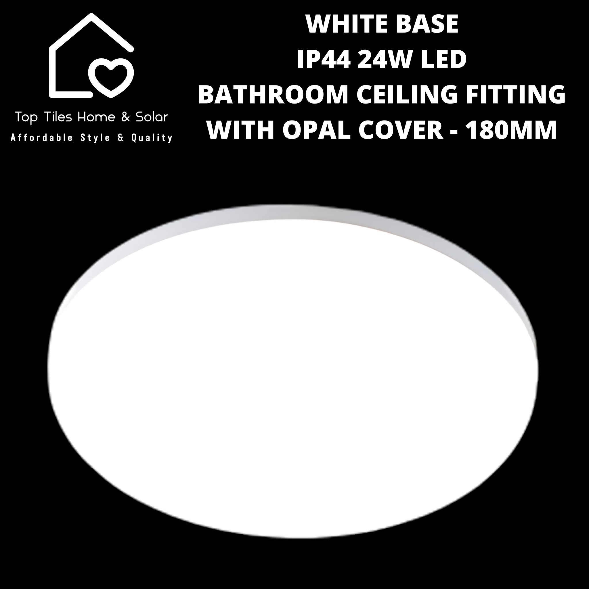 White Base IP44 24W LED Bathroom Ceiling Fitting with Opal Cover - 180mm