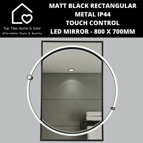 Matt Black Rectangular Metal IP44 Touch Control Led Mirror - 800 x 700mm
