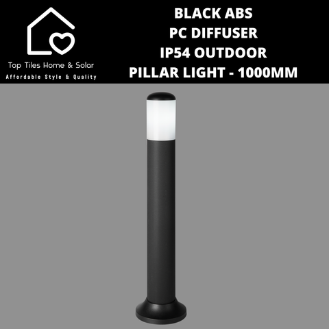 Black ABS PC Diffuser IP54 Outdoor Pillar Light - 1000mm