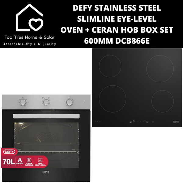 Defy Stainless Steel Slimline Eye-Level Oven + Ceran Hob Box Set - 600mm DCB866E