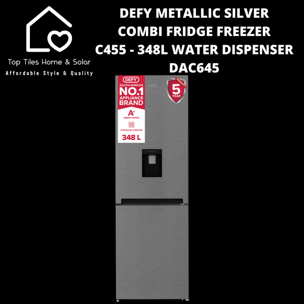 Defy Metallic Silver Combi Fridge Freezer C455 - 348L Water Dispenser DAC645