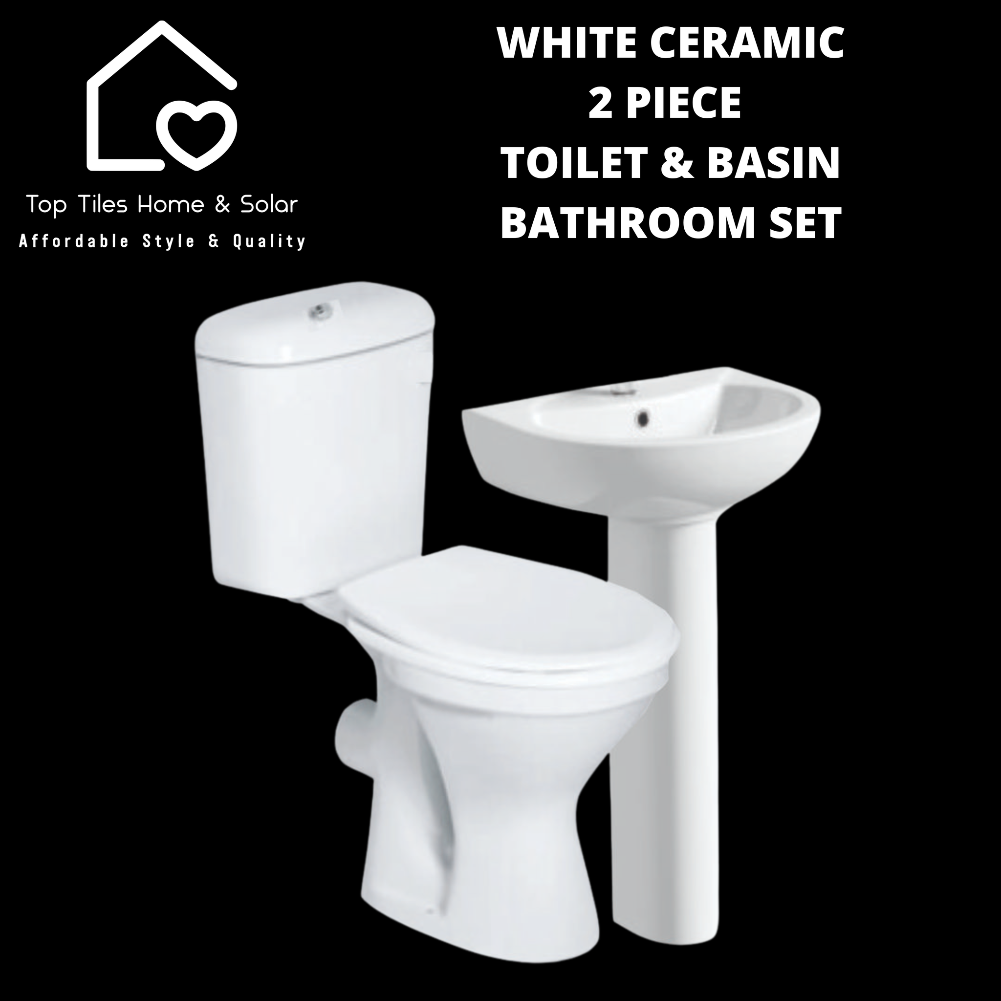 White Ceramic 2 Piece Round Bathroom Set  - Basin + Toilet