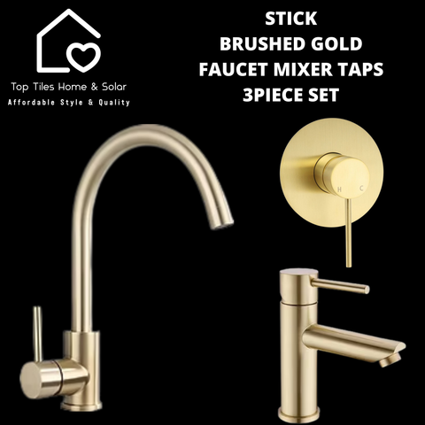 Stick Brushed Gold Faucet Mixer Tap 3Piece Set