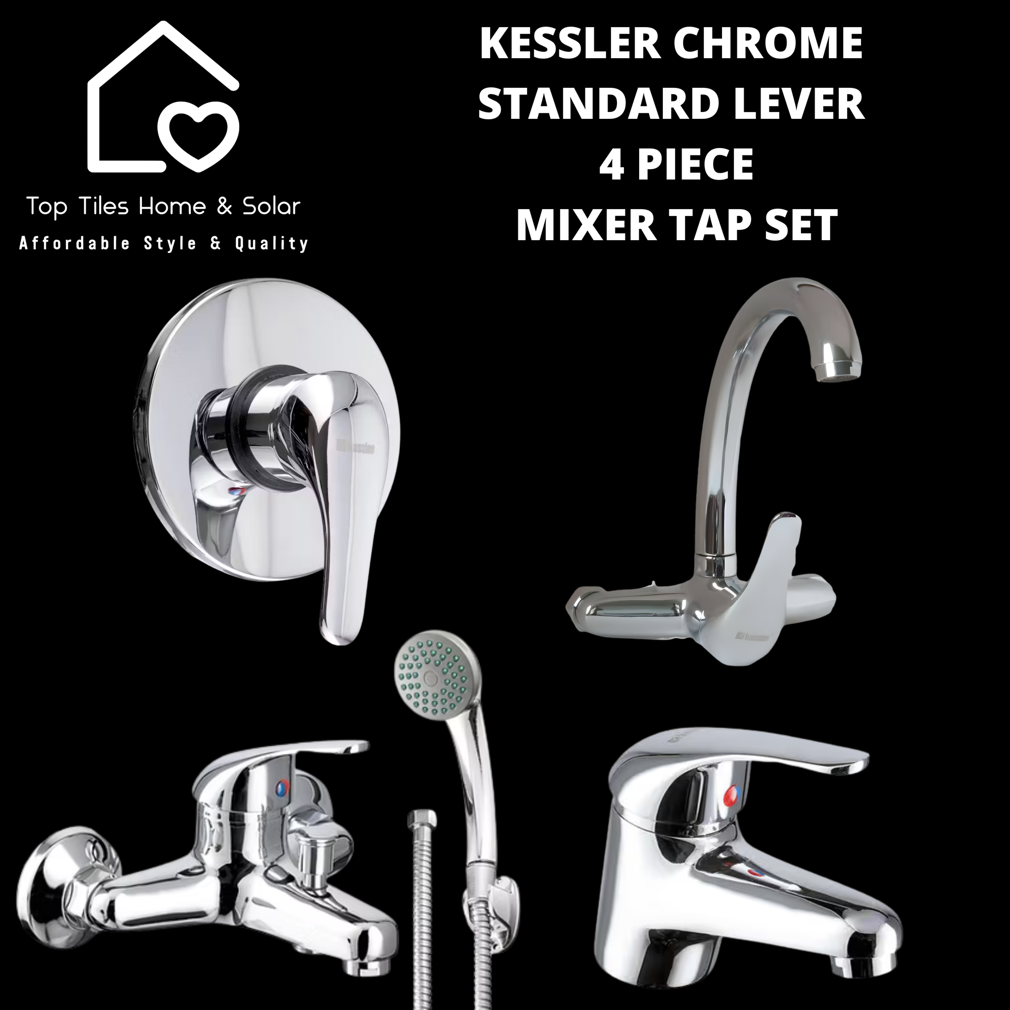 Kessler Wall Mount Chrome Standard Mixer Tap 4Piece Set