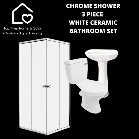 Chrome 900mm Shower & Ceramic 3 Piece Round Bathroom Set