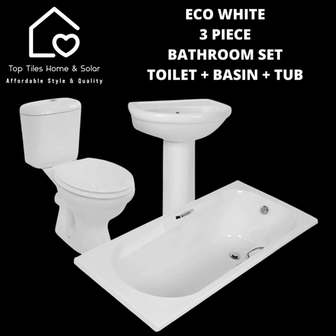 White Ceramic 3 Piece Round Bathroom Set  - Basin + Toilet + Bathtub