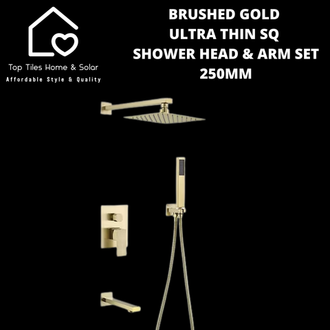 Brushed Gold Ultra Thin Square Shower Head & Arm Set - 250mm