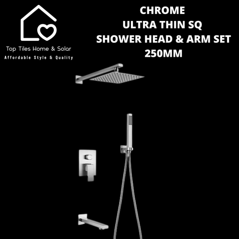Polished Chrome Ultra Thin Square Shower Head & Arm Set - 250mm