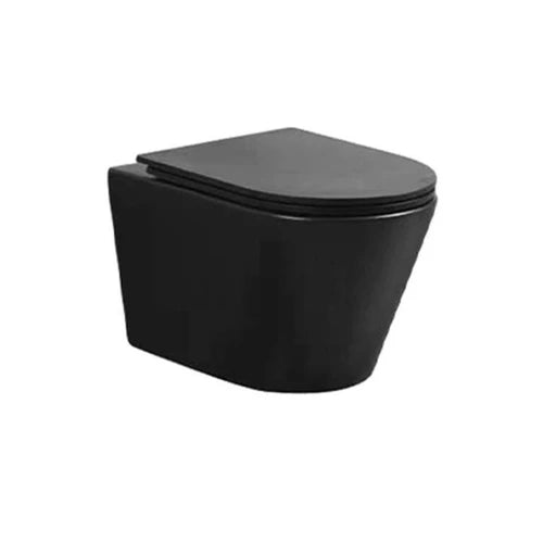 Icon Coal Black Wall Hung Rimless Toilet with Soft Close Seat - Pan On ...