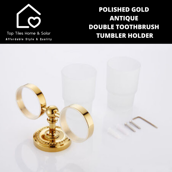 Polished Gold Antique Double Toothbrush Tumbler Holder