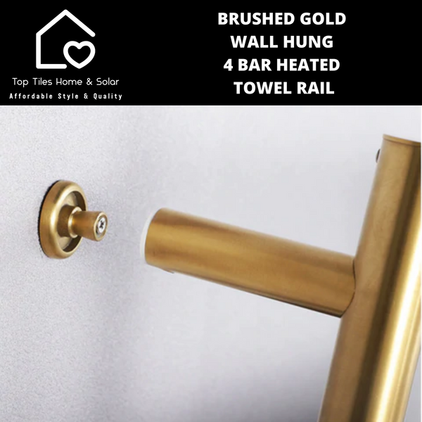 Brushed Gold Wall Hung 4 Bar Heated Towel Rail