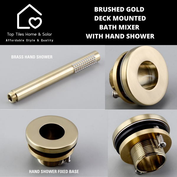 Brushed Gold Deck Mounted Bath Mixer With Hand Shower