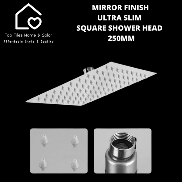 Mirror Finish Ultra Slim Square Shower Head - 250mm