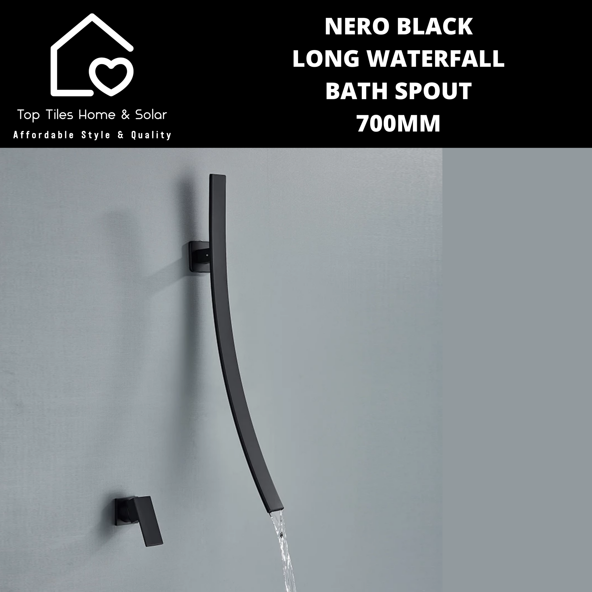 Nero Black Long Waterfall Bath Spout - 700mm