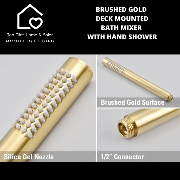 Brushed Gold Deck Mounted Bath Mixer With Hand Shower