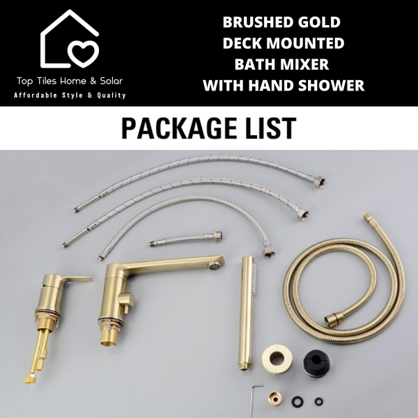 Brushed Gold Deck Mounted Bath Mixer With Hand Shower