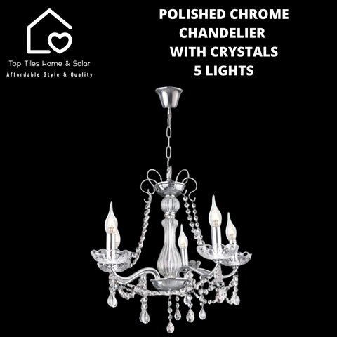 Polished Chrome Chandelier with Crystals - 5 Lights