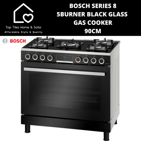 Bosch Series 8 - 5Burner Black Glass Gas Cooker - 90cm