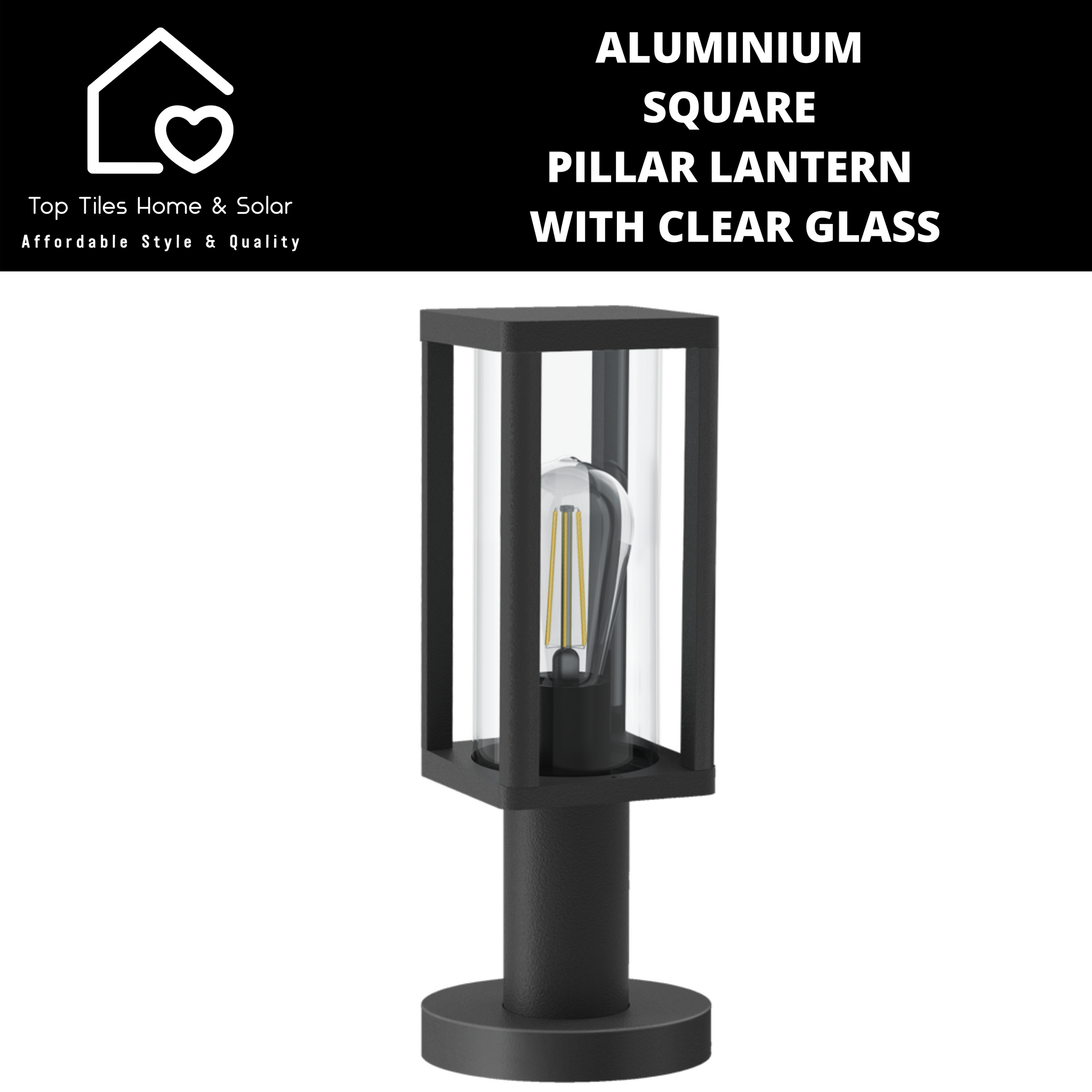 Aluminium Square Pillar Lantern with Clear Glass