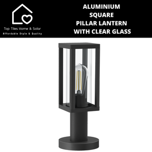 Aluminium Square Pillar Lantern with Clear Glass