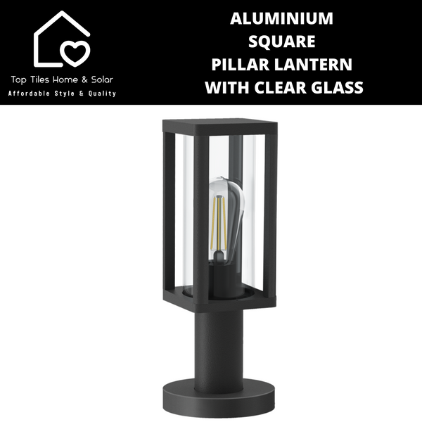 Aluminium Square Pillar Lantern with Clear Glass