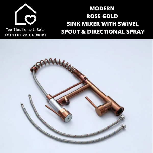 Modern Rose Gold Sink Mixer with Swivel Spout & Directional Spray