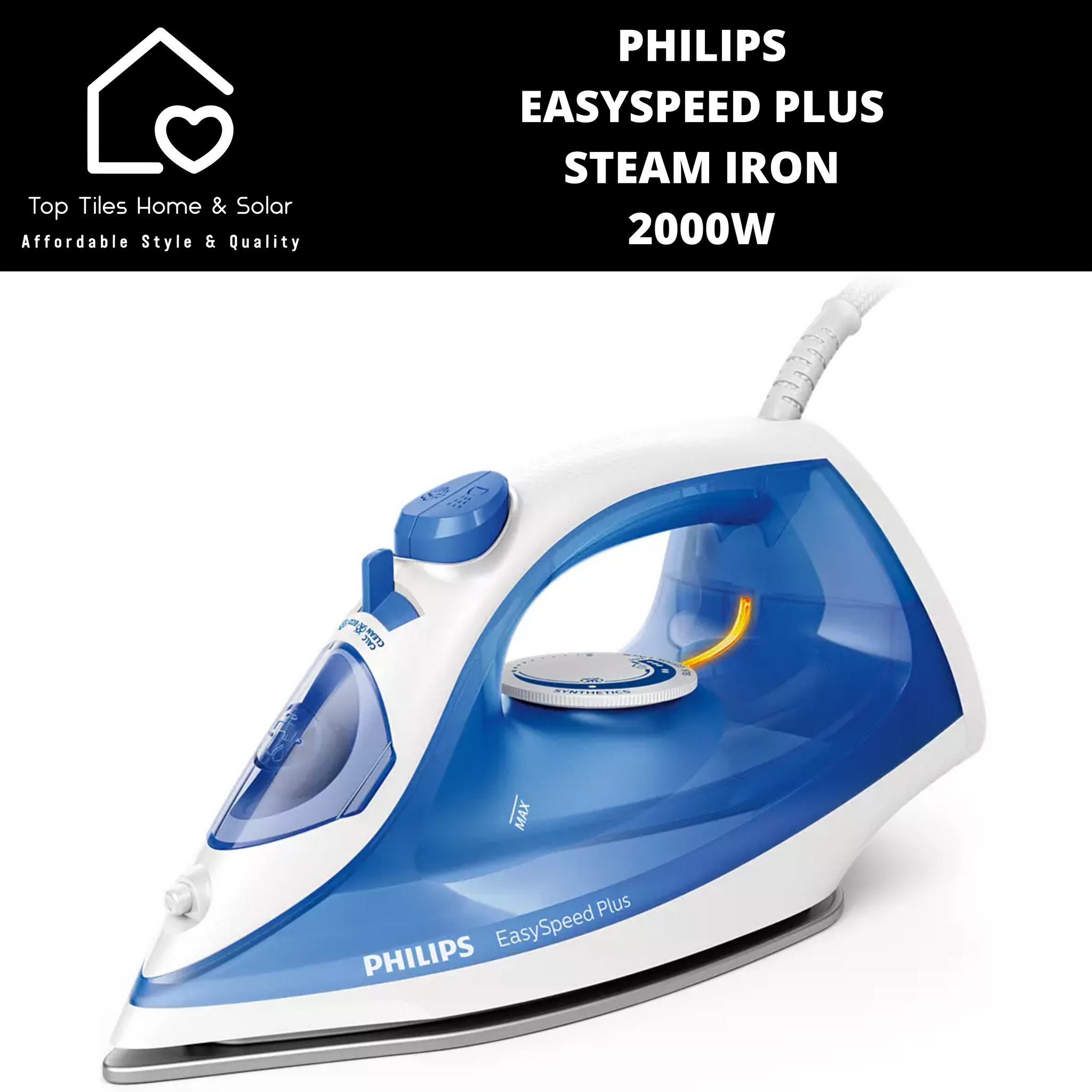 Philips EasySpeed Plus Steam Iron 2000W Top Tiles Home Solar