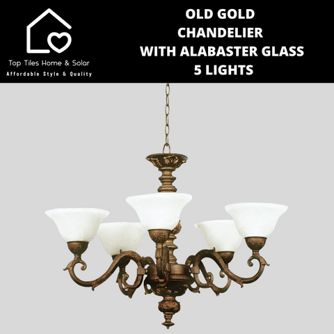 Old Gold Chandelier with Alabaster Glass - 5 Lights
