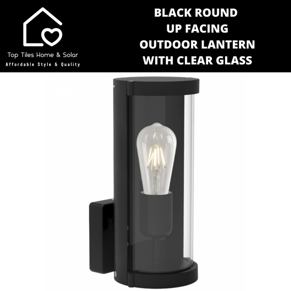 Black Round Up Facing Outdoor Lantern with Clear Glass