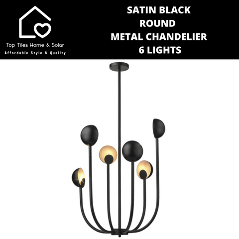 Satin Black Round Metal Chandelier - 6 Lights