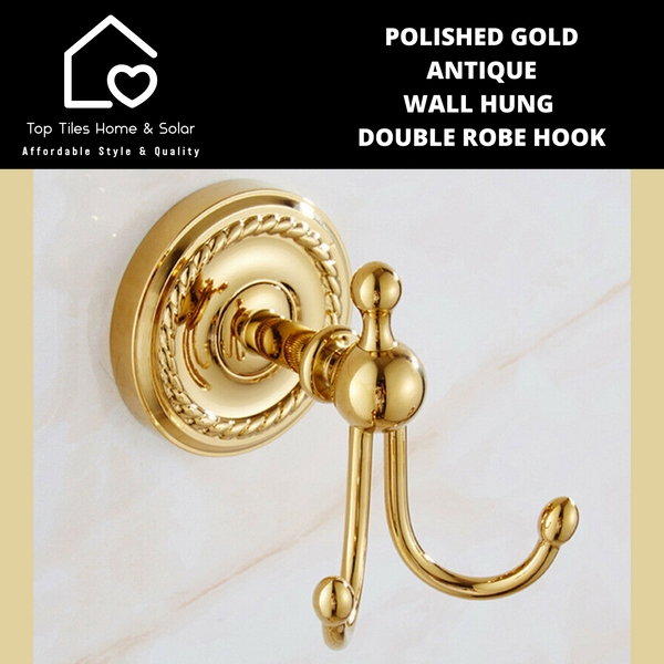 Polished Gold Antique Wall Hung Double Robe Hook