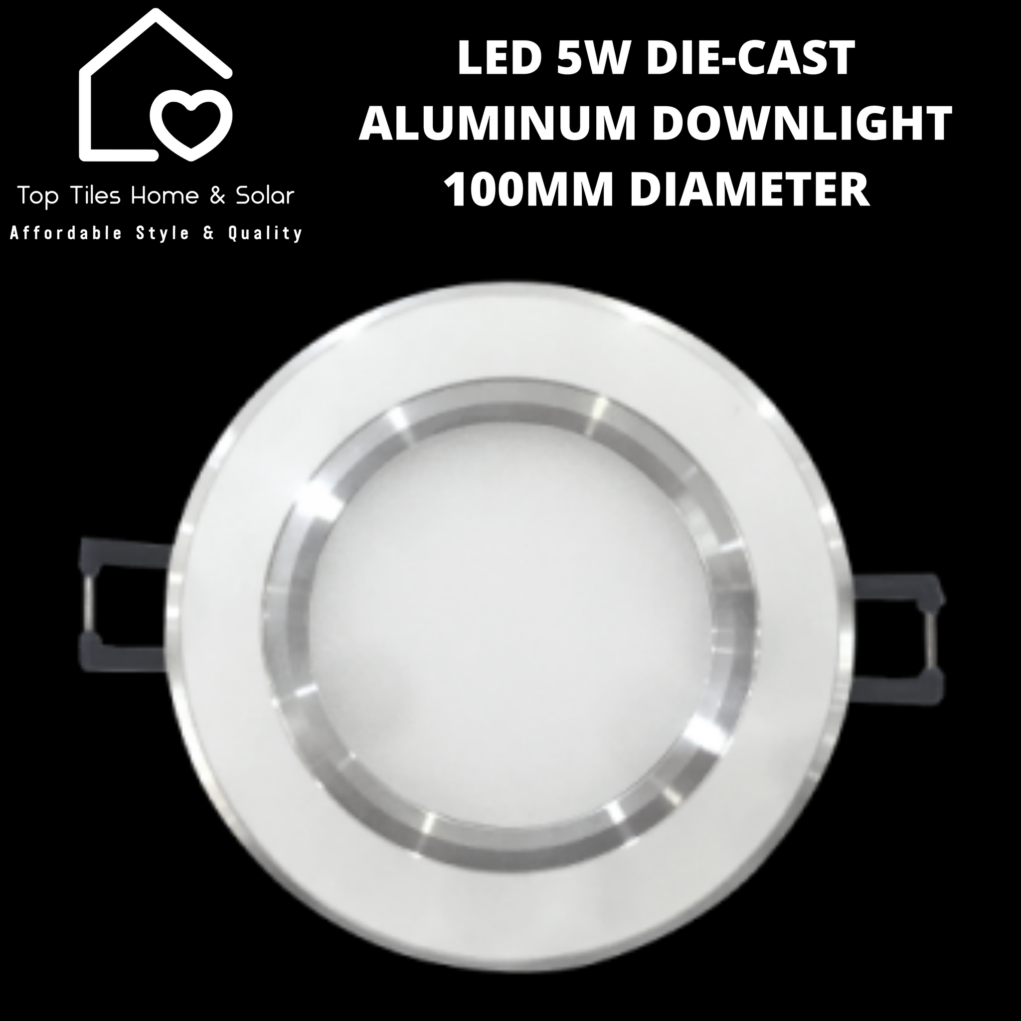 LED 5W Die-Cast Aluminum White Downlight - 100mm Diameter