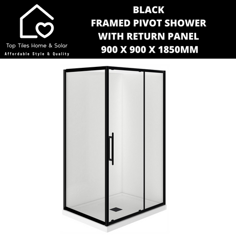 Black Framed Pivot Shower With Return Panel - 900 x 900 x 1850mm