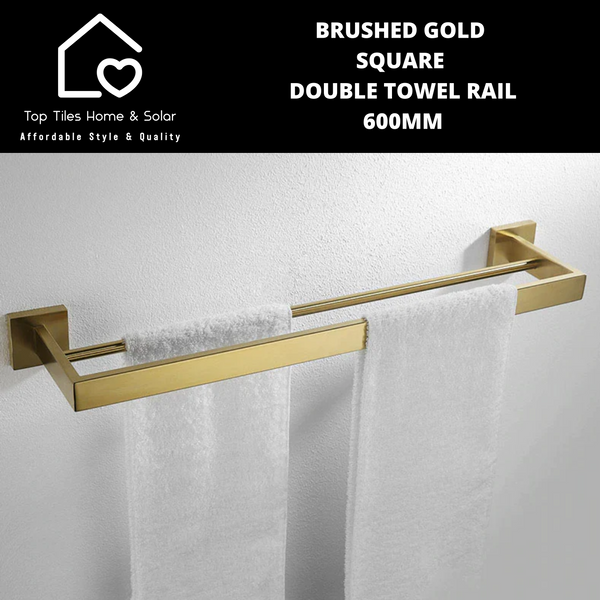 Brushed Gold Square Double Towel Rail - 600mm