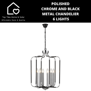 Polished Chrome And Black Metal Chandelier - 6 Lights