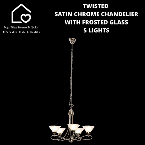 Twisted Satin Chrome Chandelier with Frosted Glass - 5 Lights