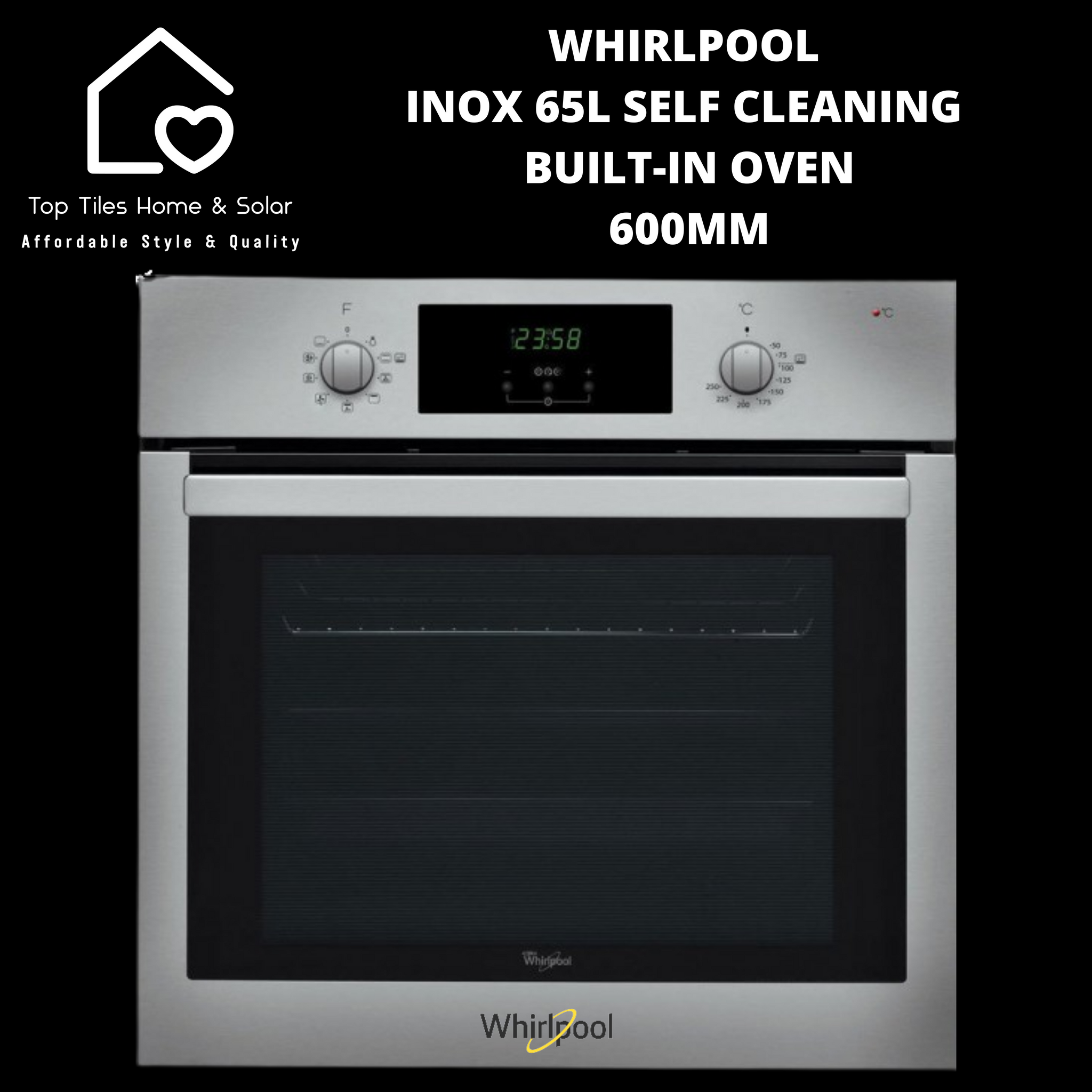 Whirlpool Inox 65L Self Cleaning Built In Oven 60cm Top Tiles