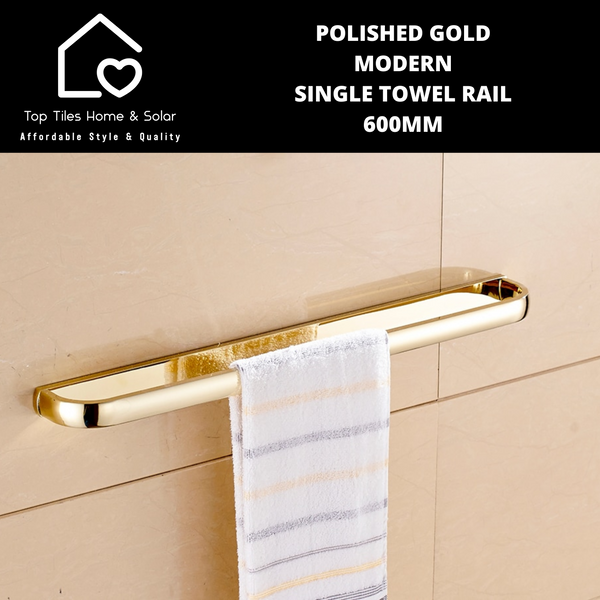 Polished Gold Modern Single Towel Rail - 600mm