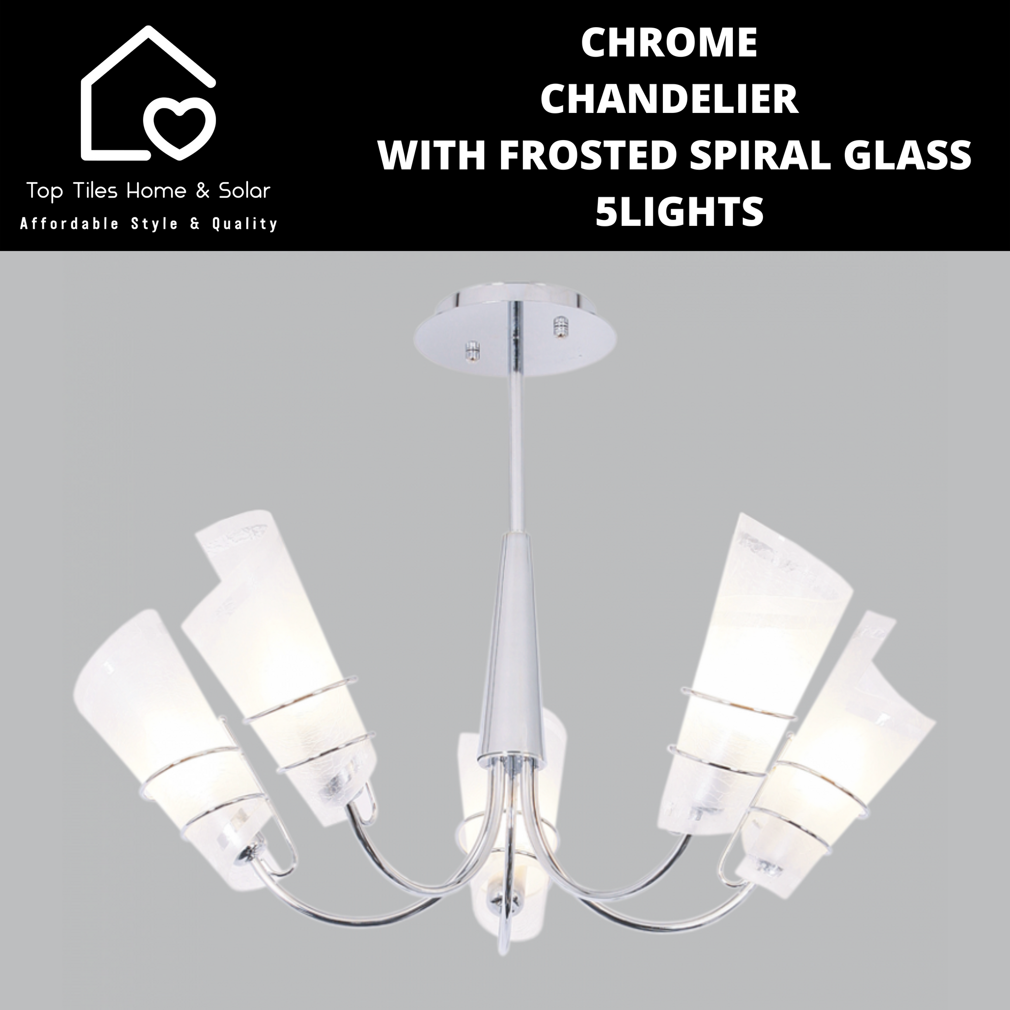 Chrome Chandelier With Frosted Spiral Glass - 5 Lights