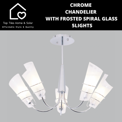 Chrome Chandelier With Frosted Spiral Glass - 5 Lights