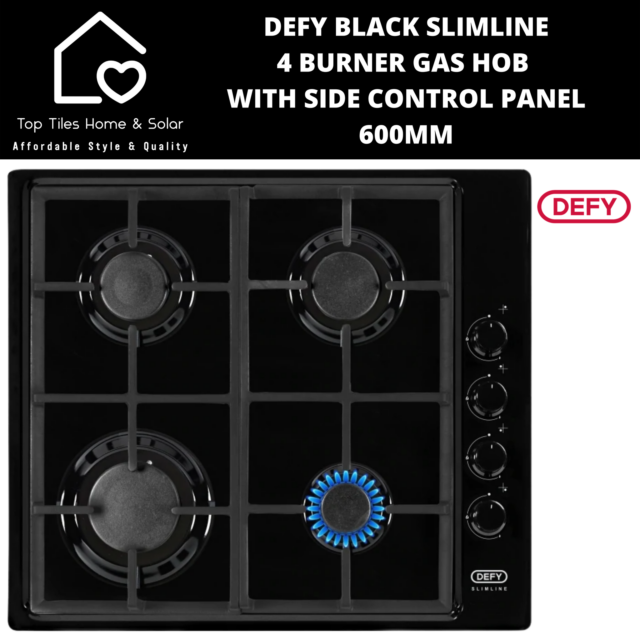 Defy Black Slimline 4 Burner Gas Hob 600mm DHG132 Top Tiles Home