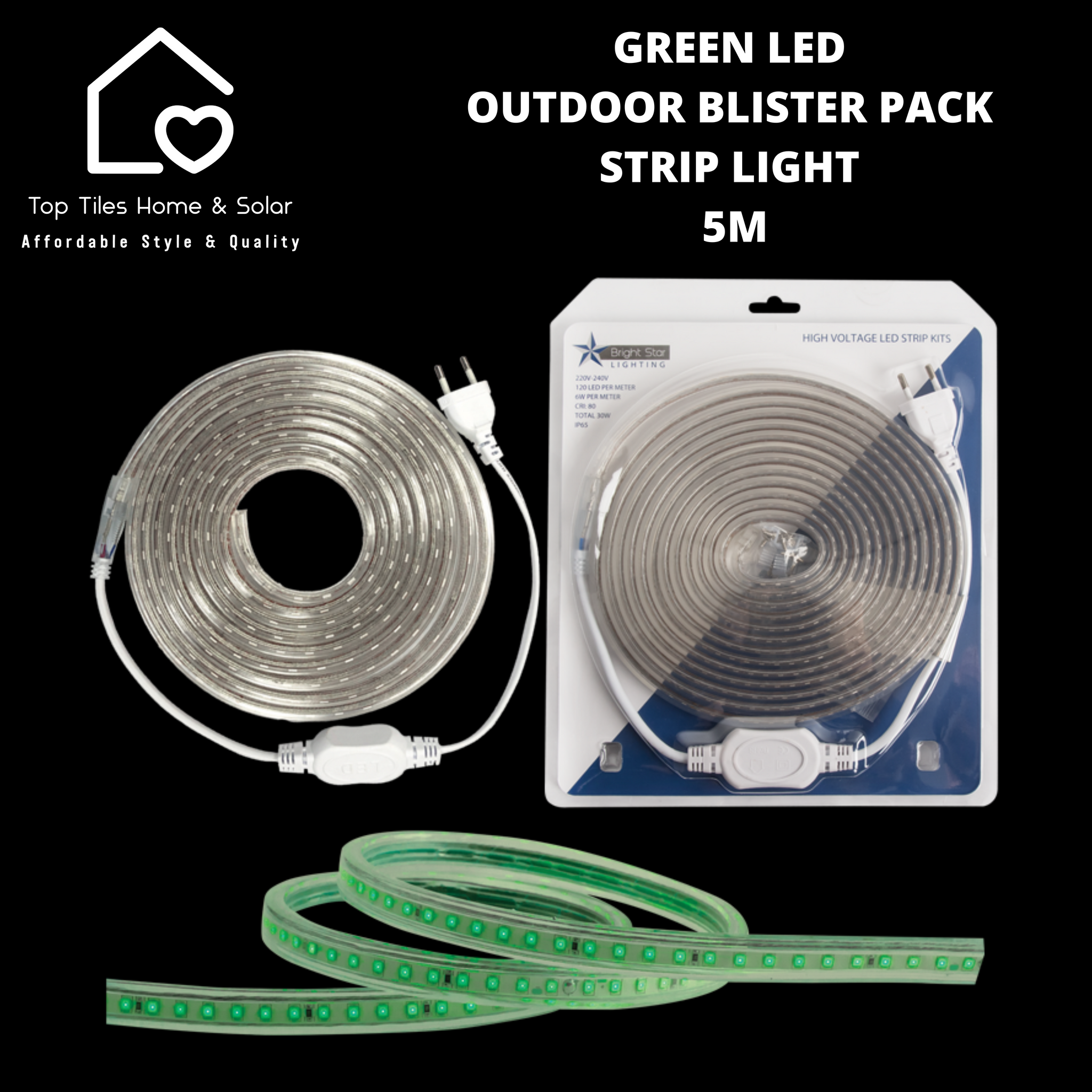 Green LED Outdoor Blister Pack Strip Light - 5m