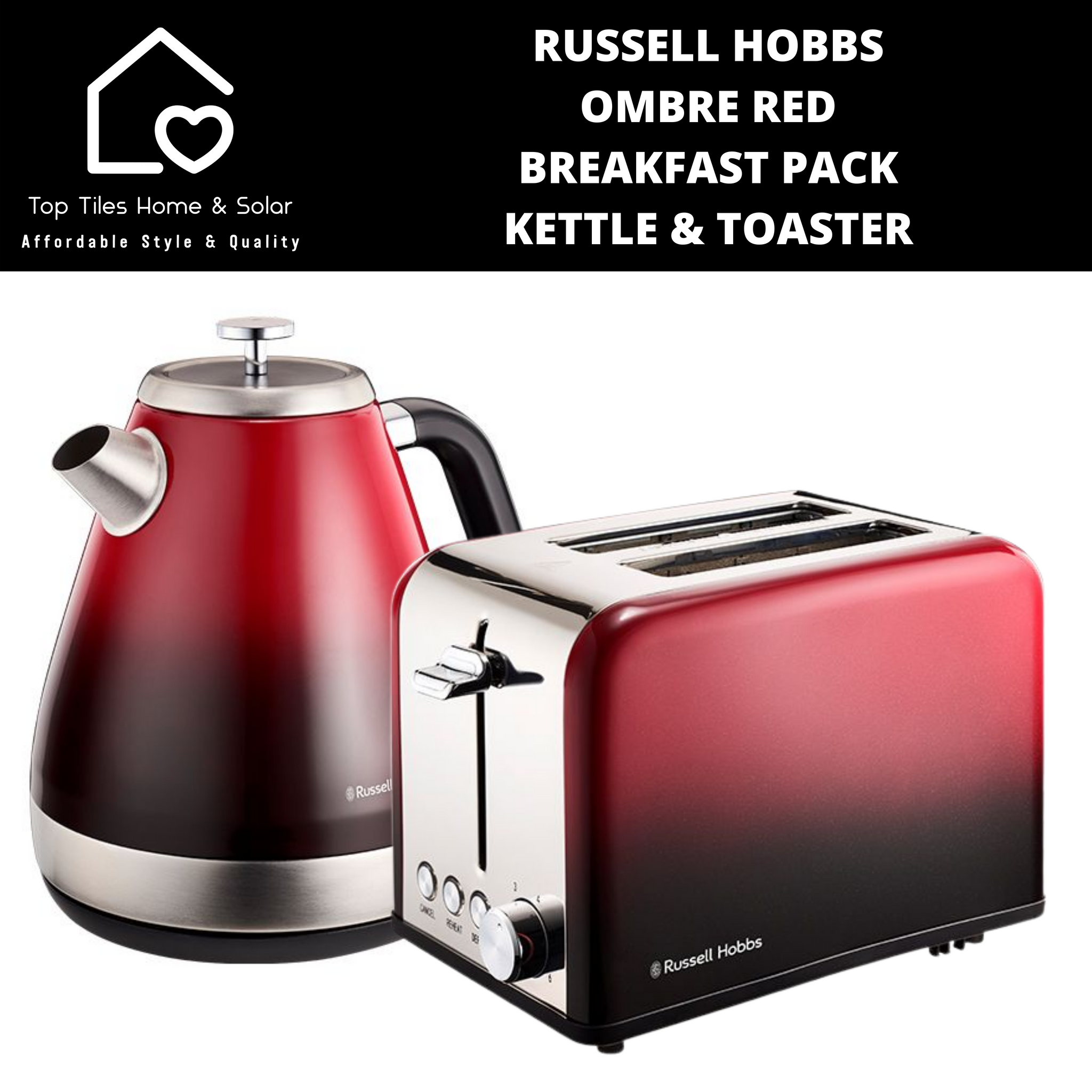 Russell Hobbs Ombre Red Breakfast Pack Kettle Toaster Top