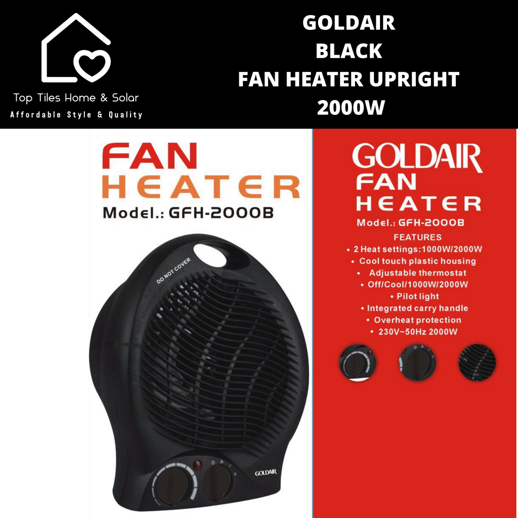Goldair Black Fan Heater Upright - 2000W – Top Tiles Home u0026 Solar