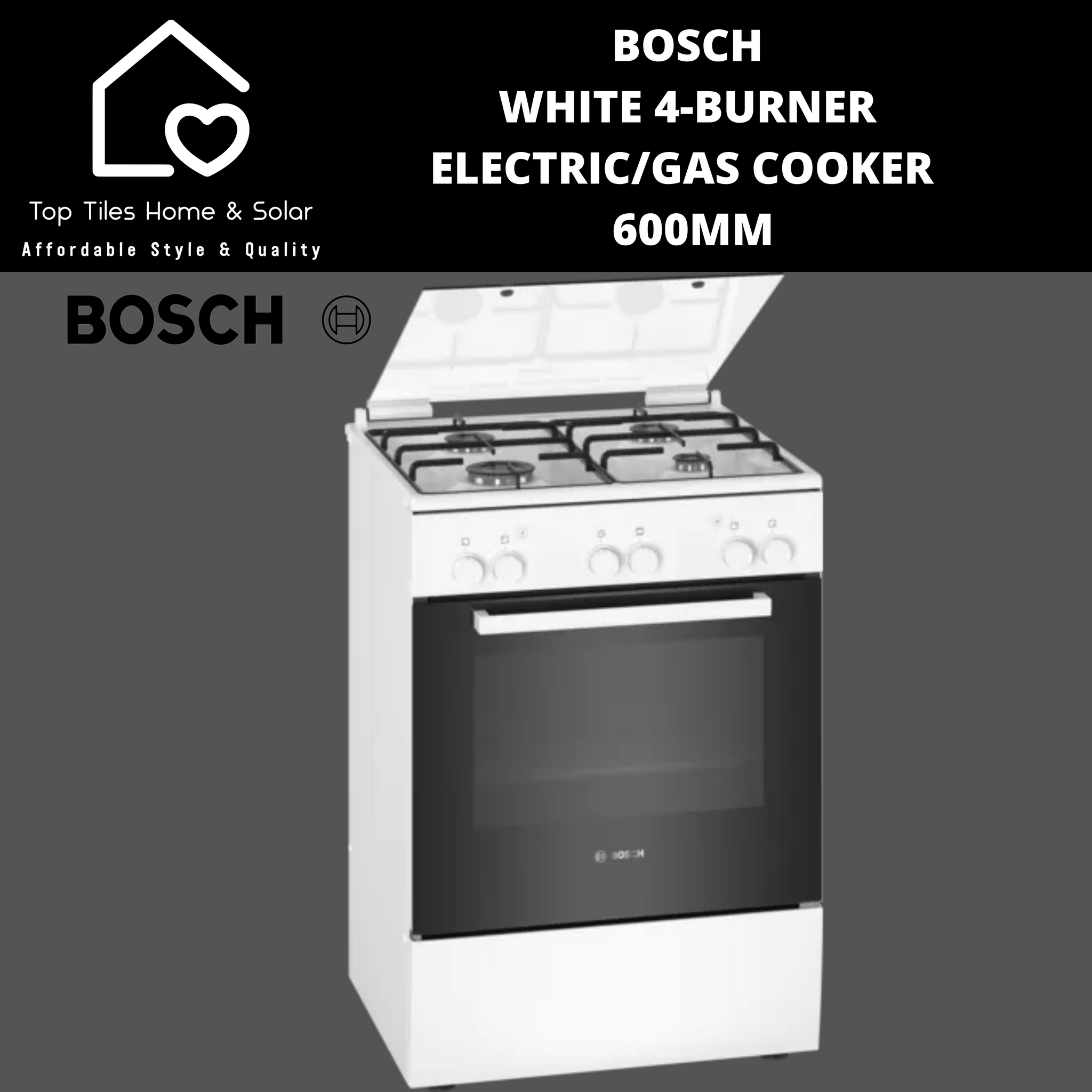 Bosch Series 2 White 4Burner Gas Cooker 600mm Top Tiles Home