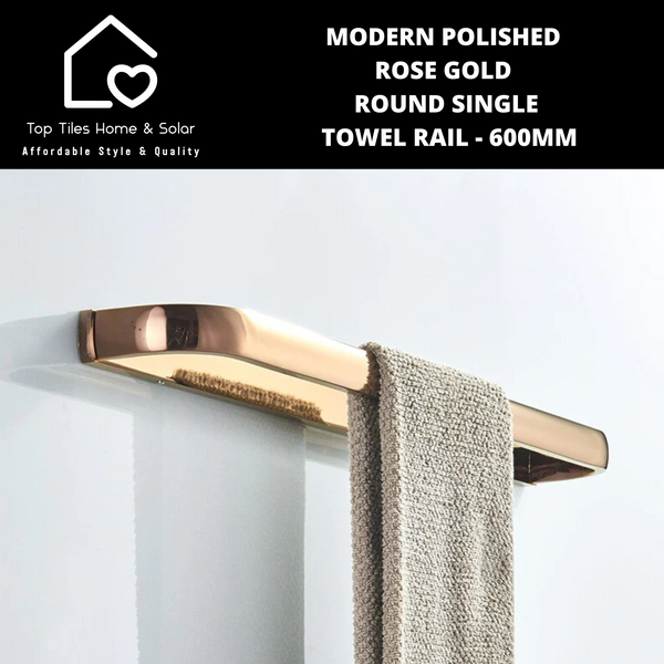 Modern Polished Rose Gold Round Single Towel Rail - 600mm