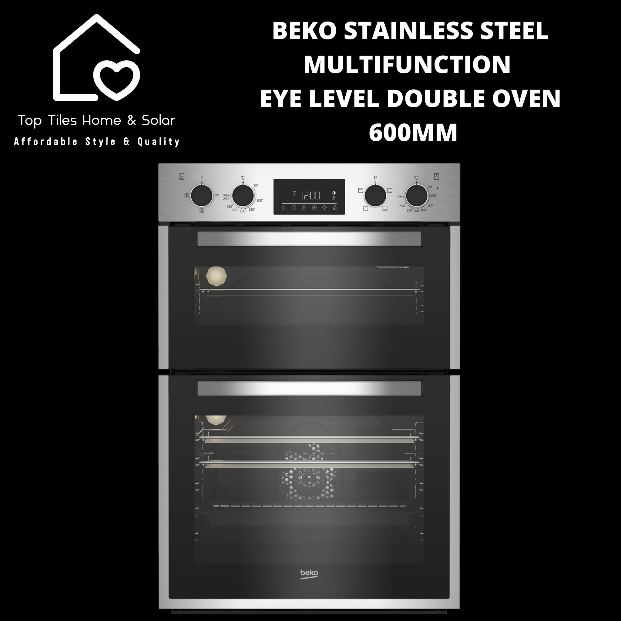 Beko Stainless Steel Multifunction Eye Level Double Oven 600mm