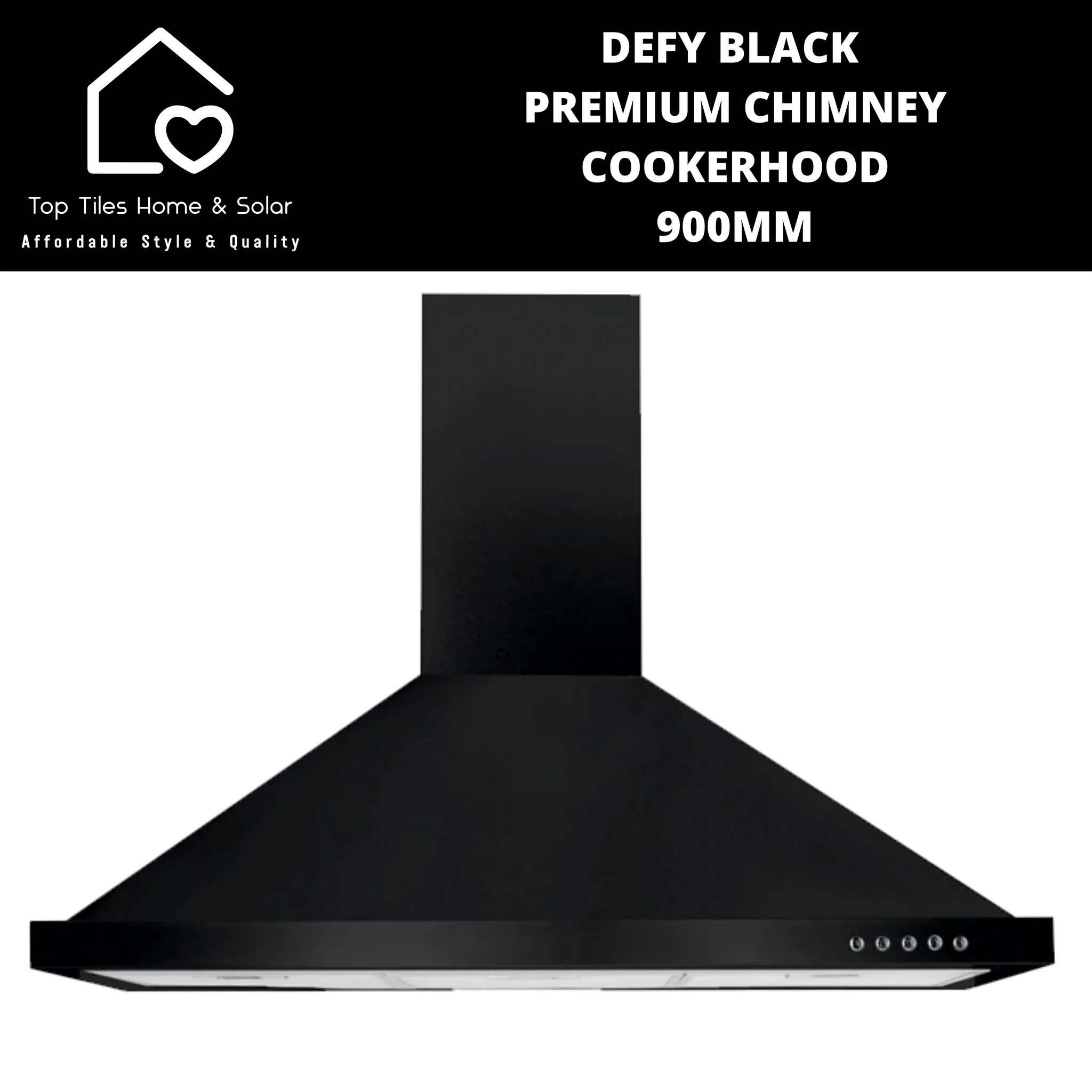 Defy Black Premium Chimney Cookerhood 900mm DCH313 Top Tiles