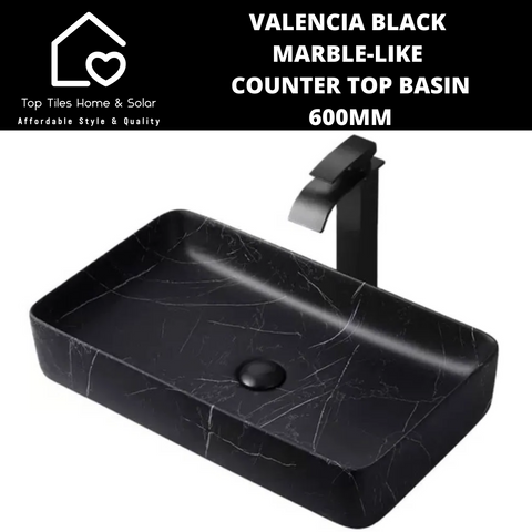 Valencia Black Marble-like Counter Top Basin - 600mm