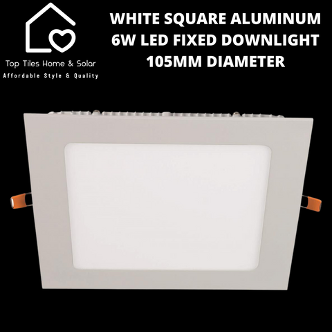 White Square Aluminum 6W LED Fixed Downlight - 105mm Diameter